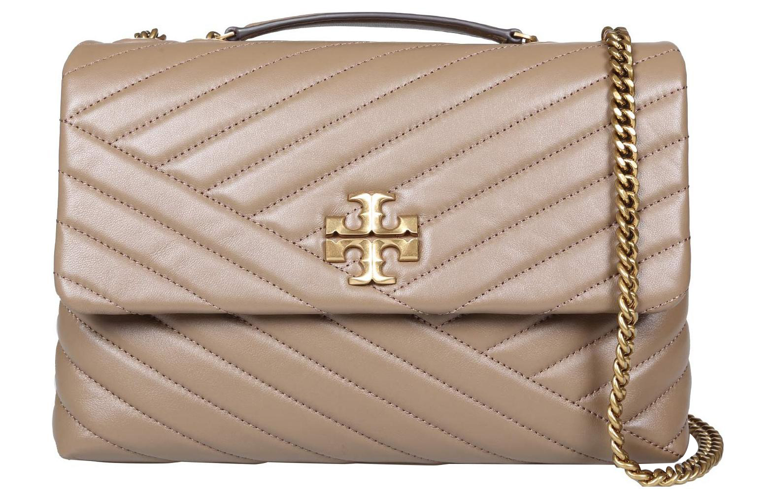 

TORY BURCH Женская кожаная сумка-мессенджер Kira Crossbody на одно плечо, серо-коричневого цвета