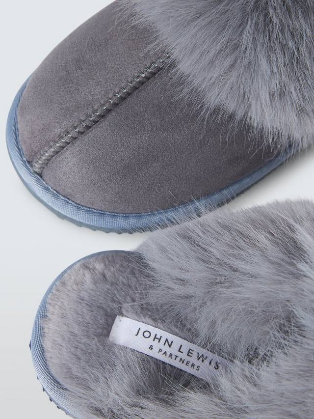 Мягкие тапочки-мул из искусственного меха microsuede John Lewis, серый — фото 4