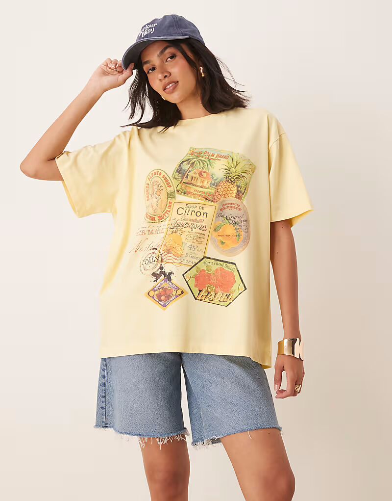 

Футболка свободного кроя ASOS DESIGN желтого цвета с принтом