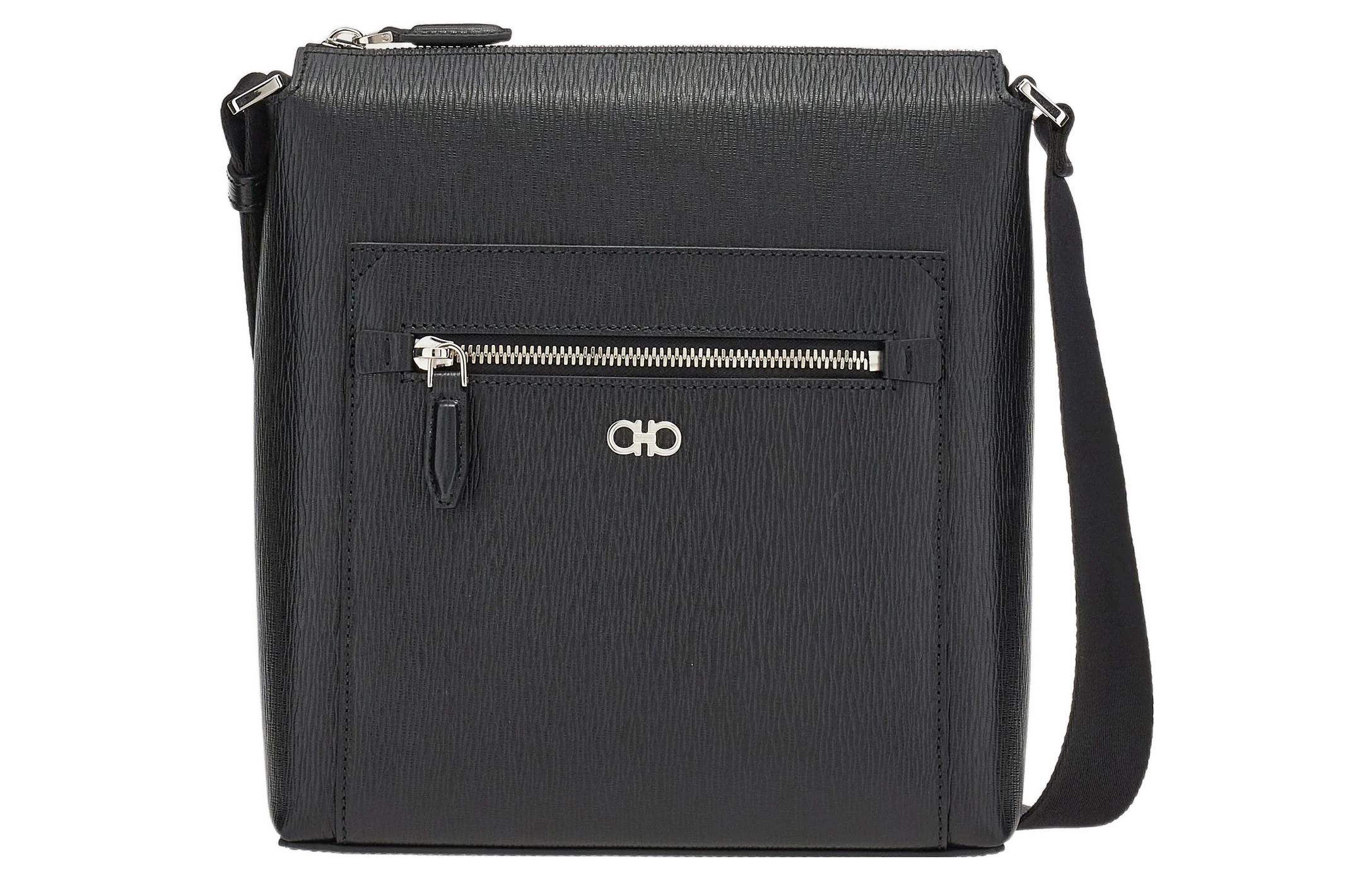 

Феррагамо GANCINI Кожаный рюкзак через плечо, поясная сумка Мужская черная