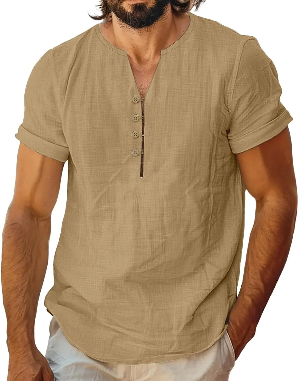 

Льняная рубашка для мужчин с коротким рукавом WWPPAION