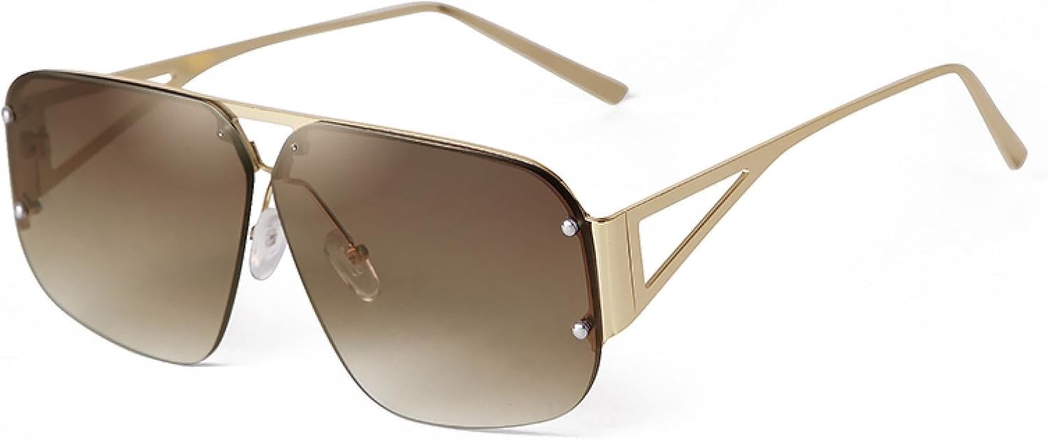 

Большие квадратные солнцезащитные очки для женщин и мужчин в стиле ретро, ​​авиационные солнцезащитные очки в безрамочной металлической оправе, градиентные линзы, защита от УФ-излучения UV400 WNCKSQ, C3 Gold Brown