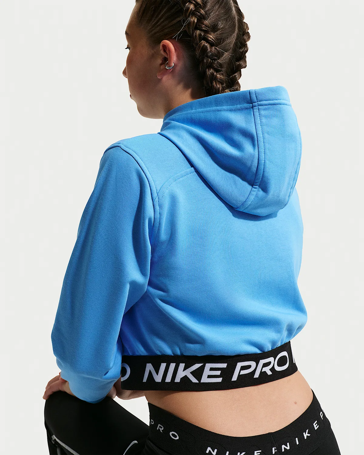 Детская (девичья) флисовая кофта Nike Pro Fleece Dri-FIT на молнии, University Blue/University Blue/Black/White — фото 2