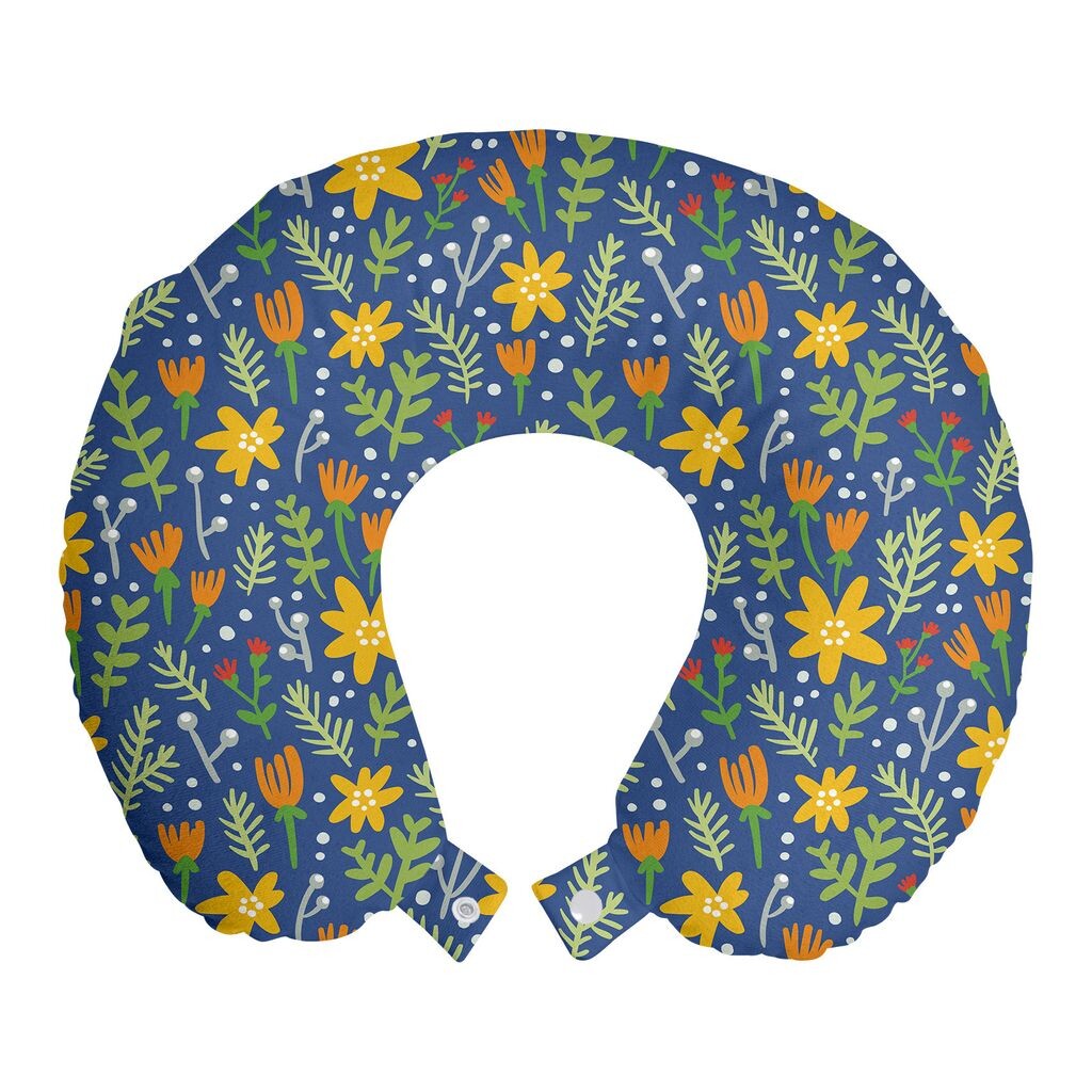 

ABAKUHAUS Botanical Travel Pillow Подушка для шеи, элементы лесной тематики, пенопластовые дорожные принадлежности для самолета и автомобиля, 30x30 см, бархатцы и апельсин
