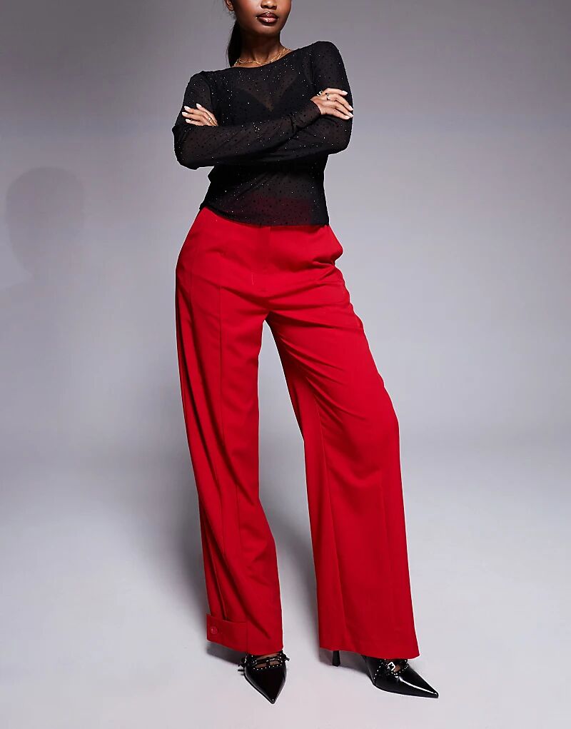 

Брюки прямого кроя с язычком красного цвета ASOS DESIGN