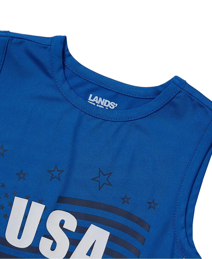 Детская спортивная футболка из трикотажа Lands' End, usa/nautical синий — фото 3
