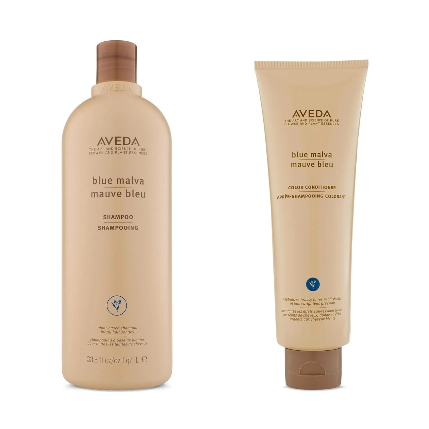Набор шампуня и кондиционера Aveda Blue Malva для блонда и седины, нейтрализует желтизну, 95% натуральных ингредиентов, Purple