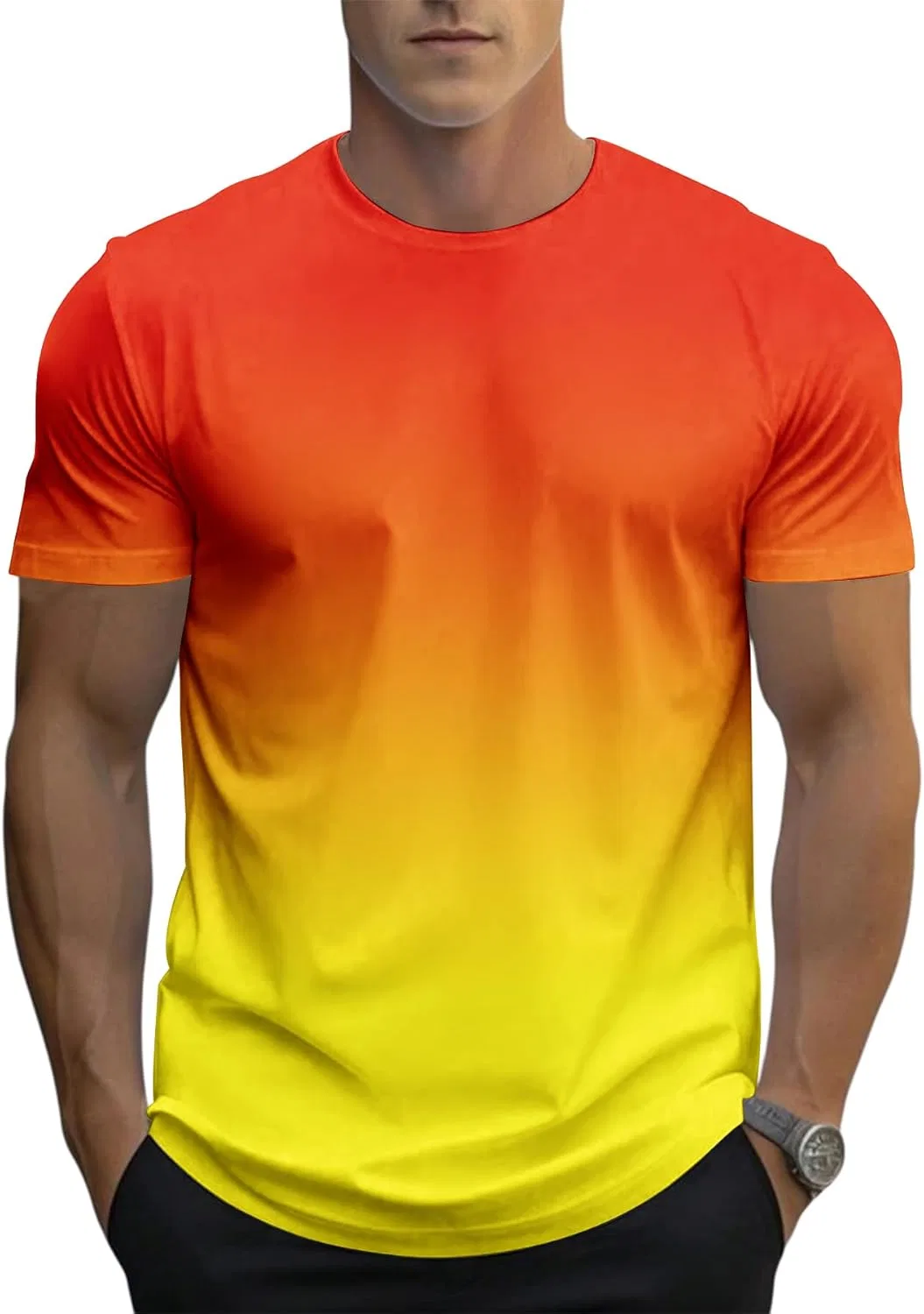 Набор из 6 футболок для мужчин с градиентом, короткий рукав, летняя футболка с круглым вырезом Generic, #12 — фото 2