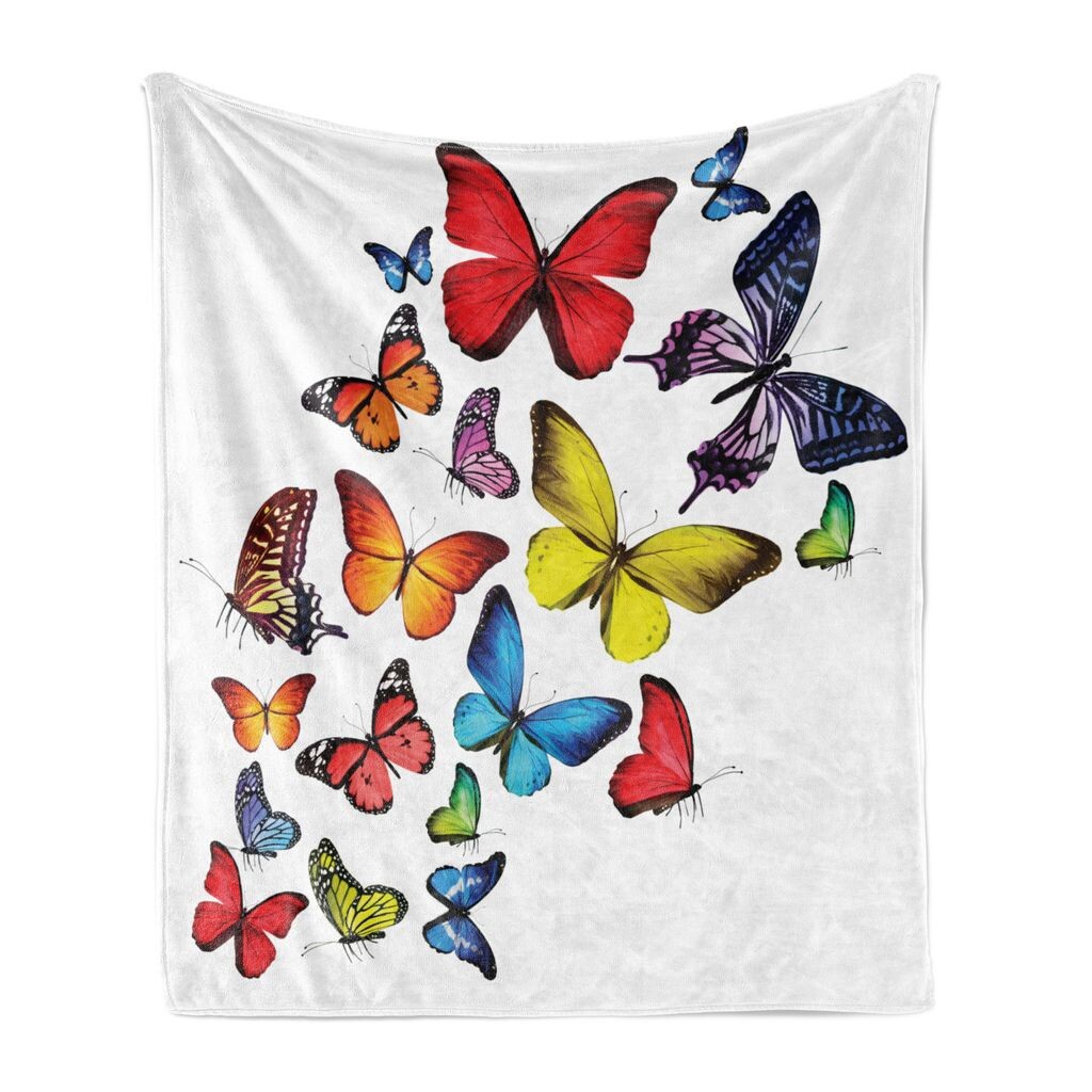 

Мягкое фланелевое флисовое одеяло ABAKUHAUS Butterflies, несколько бабочек, романтическое единение, радость, походные деревья, 175 x 230 см, разноцветные