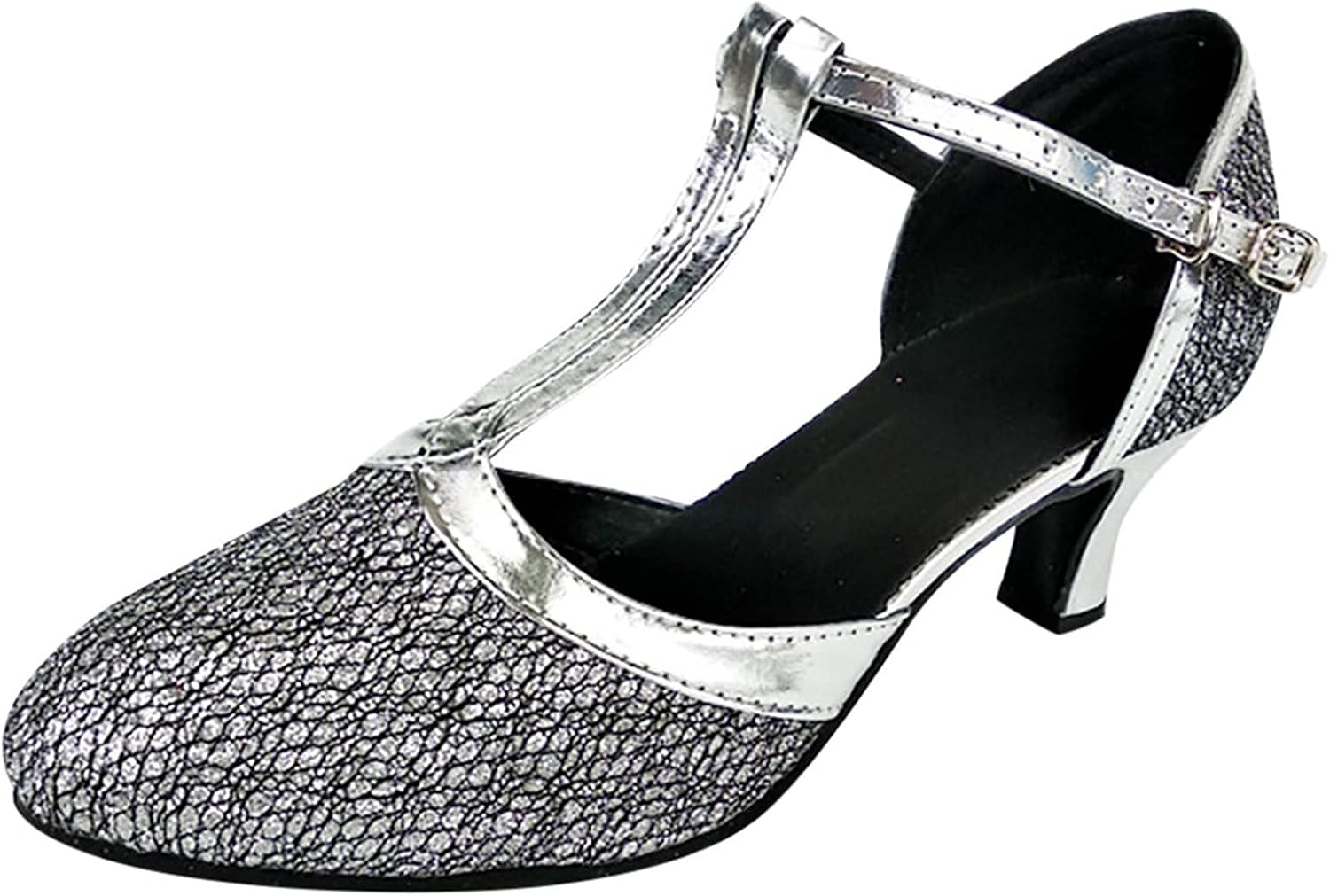 

Босоножки на каблуке для женщин, дамские, с средним низким каблуком, для бальных танцев, танго, латиноамериканских танцев, блестящие, для социальных танцев (Цвет: кофе, Размер: 5.5 UK) Generic, серебро