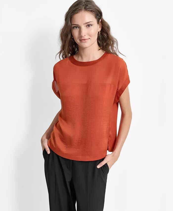 

Женская блузка с удлиненными плечами, смешанная техника DKNY, оранжевый