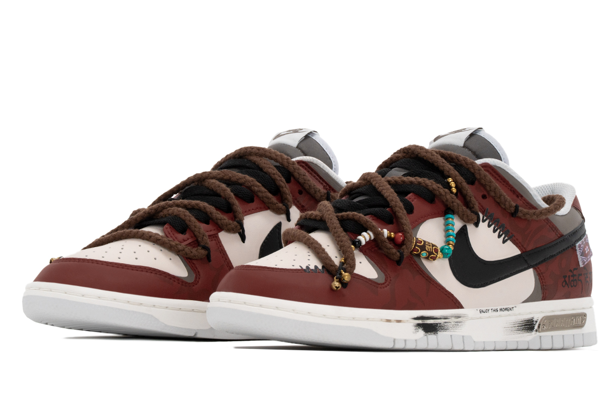 Nike Кроссовки для скейтбординга Dunk Vintage, этнический стиль, звезда, устойчивые к истиранию и скольжению, низкие, мужские, черно-красные — фото 4