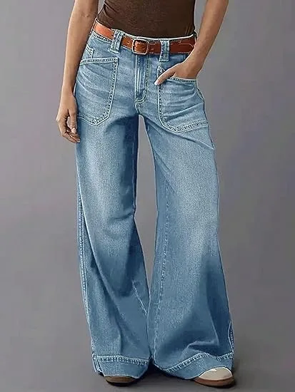 Женские джинсы wide leg с высокой талией и прямыми штанинами — фото 4