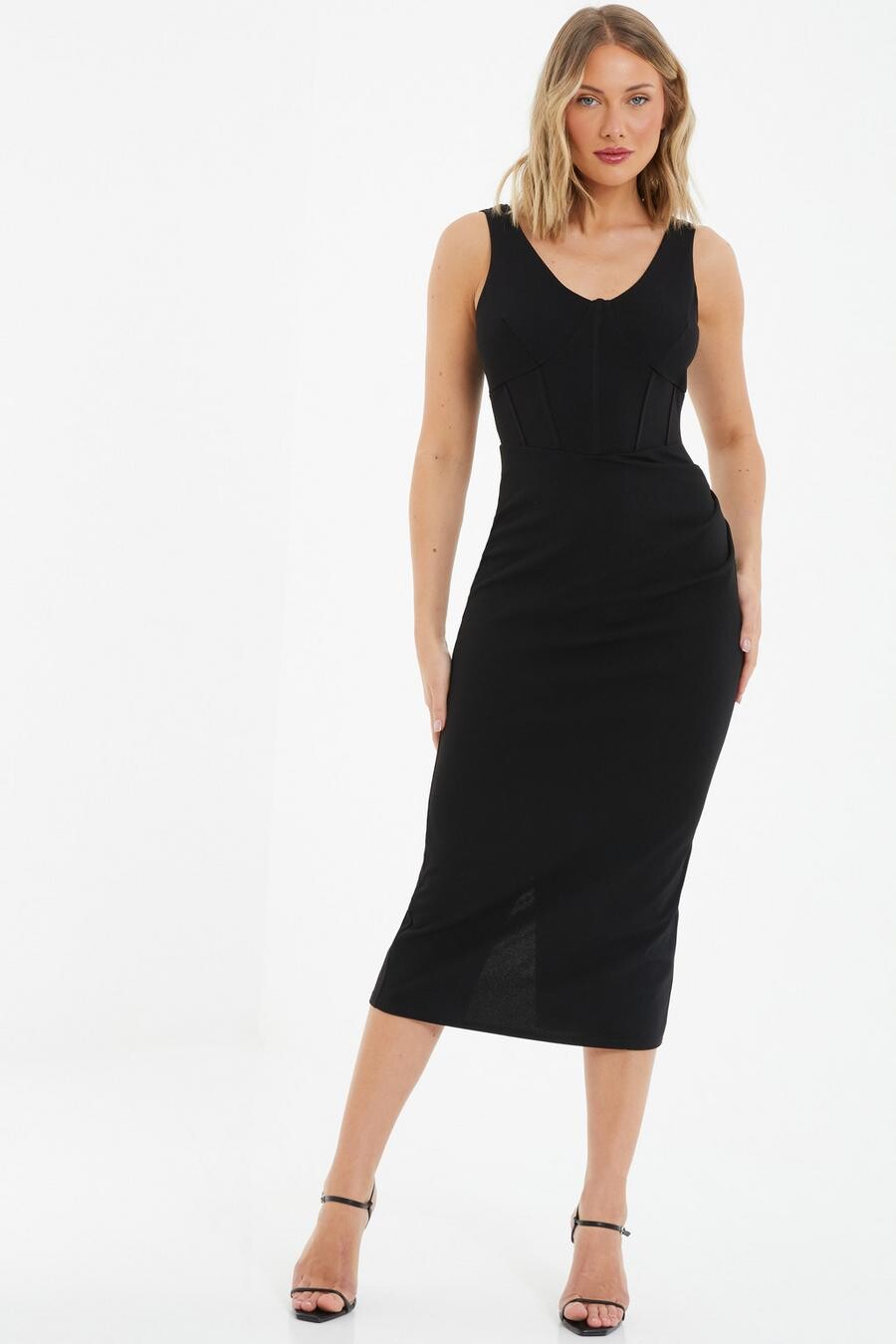 

Черное корсетное облегающее платье миди QUIZ Clothing