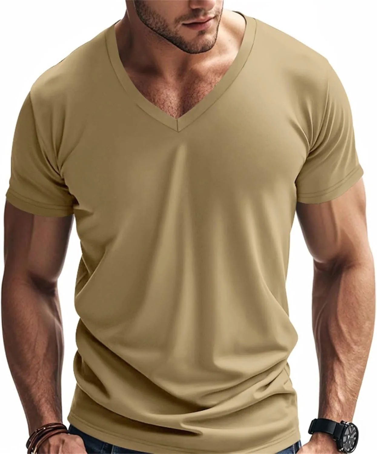 Мужская футболка Athletic T Shirt, быстросохнущая, с влагоотводящими свойствами, с коротким рукавом и V-образным вырезом — фото 2
