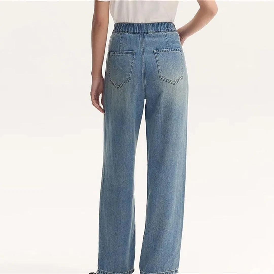 Джинсы широкие Women Elastic Waist Long Jeans Summer Cool Feeling Wide Leg Trousers Comfort Fit, Pnnrk — фото 4