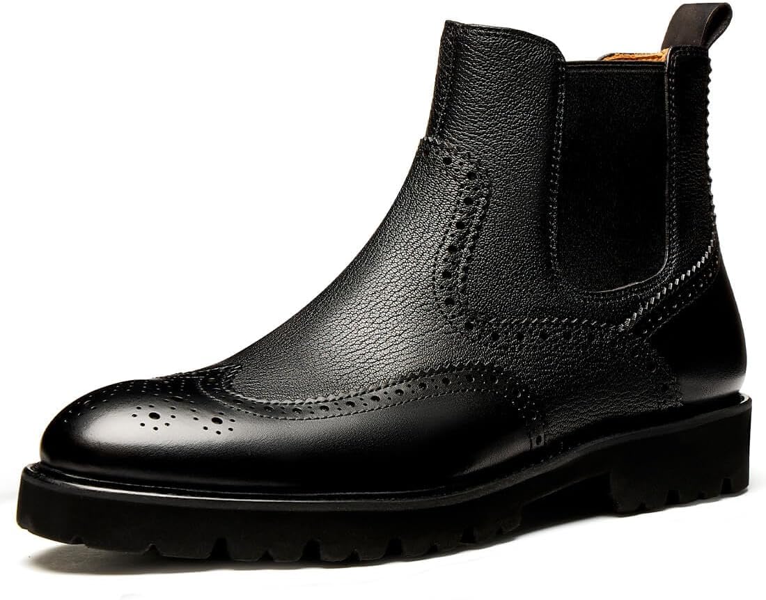 

Мужские ботинки Челси из натуральной кожи, классические ботинки с крыльями, формальные деловые и повседневные ботинки на щиколотку Jepsen Gord, черный