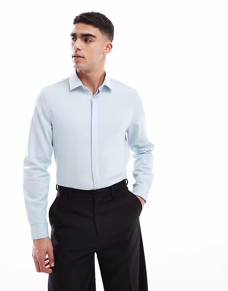 

Рубашка классического кроя ASOS DESIGN синего цвета со скрытыми пуговицами