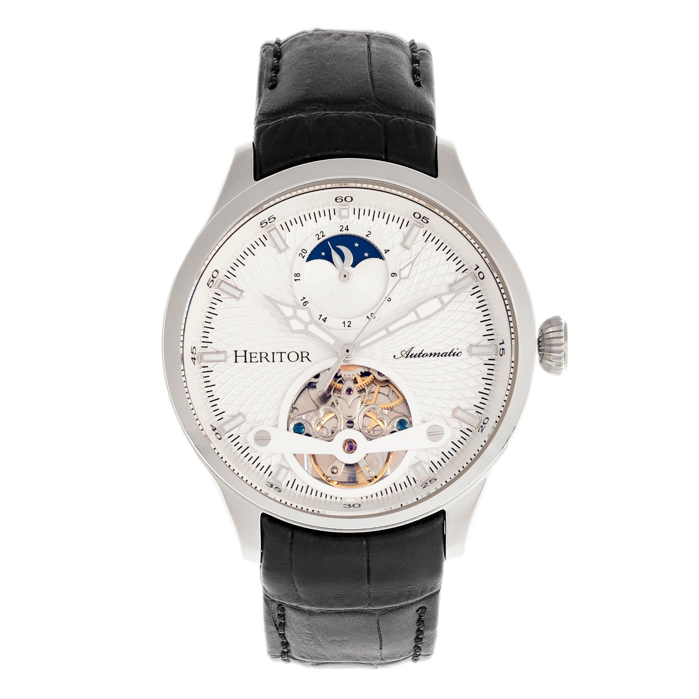 

Часы Gregory Semi-Skeleton с кожаным ремешком Heritor Automatic, серебряный