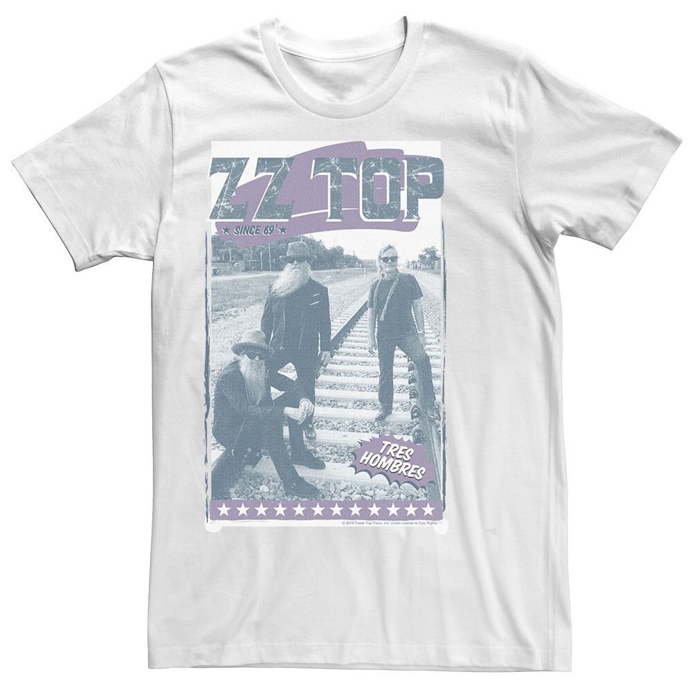 

Мужская футболка ZZ Top Tres Hombres Railroad с потертым плакатом и длинными рукавами с рисунком Licensed Character, белый
