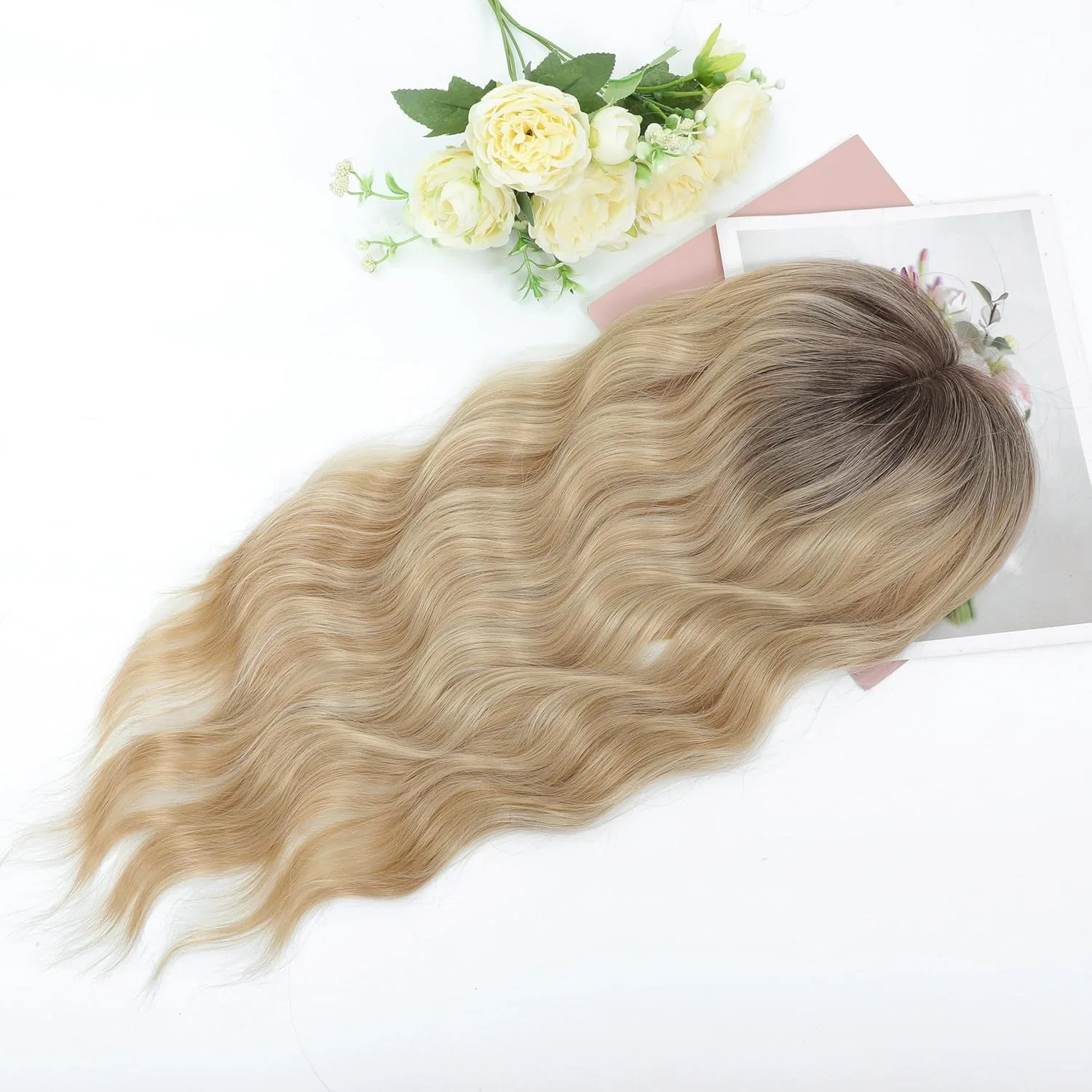 Женская накладка для волос с челкой на заколках Lasunork, Ombre Dark Root To Blonde — фото 3