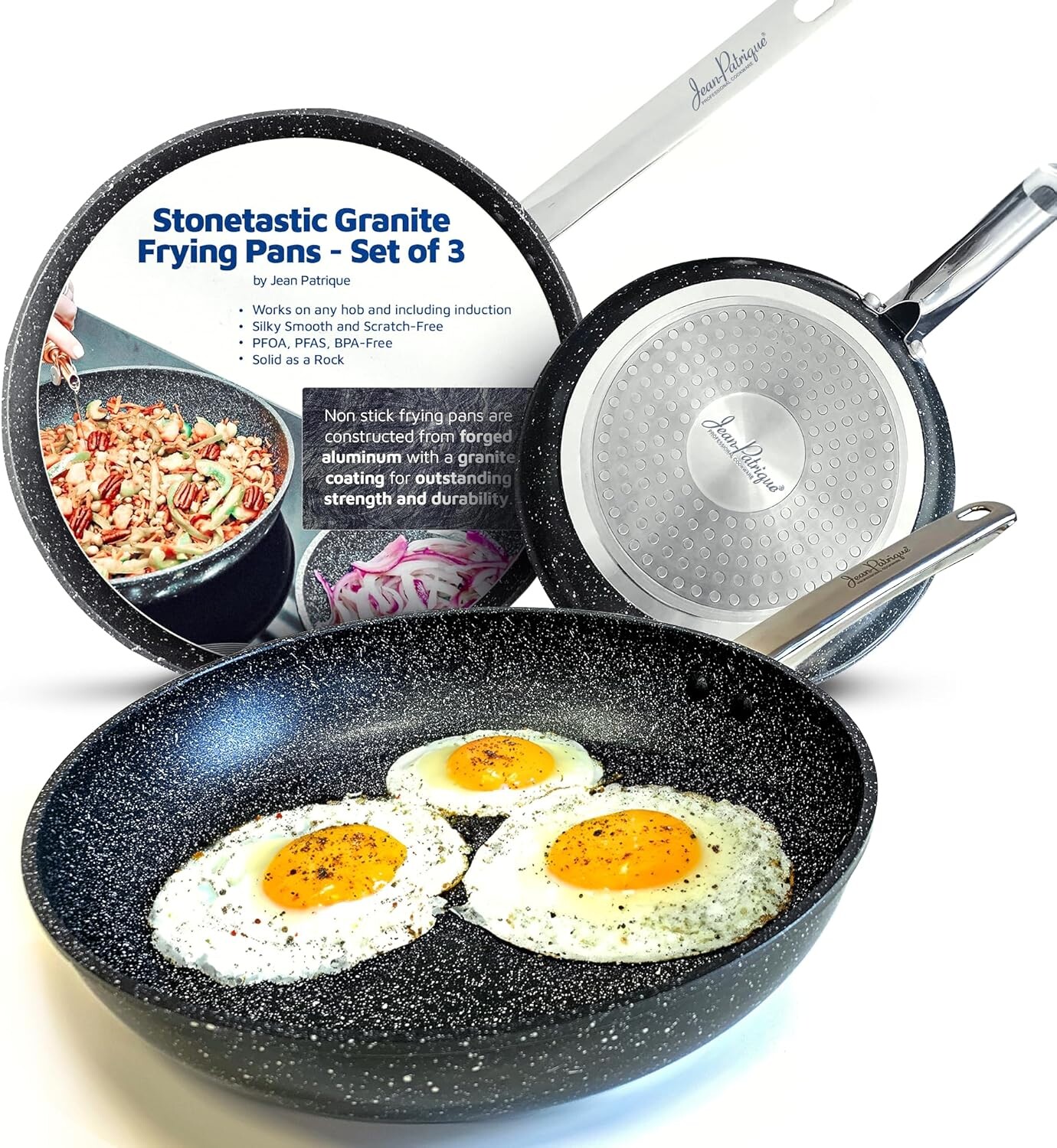 

Гранитные сковороды с антипригарным покрытием Jean-Patrique — Набор из 3 сковородок из нержавеющей стали — Индукционная сковорода для омлета — Индукционная посуда для всех типов плит и для использования в духовке 7, Gray