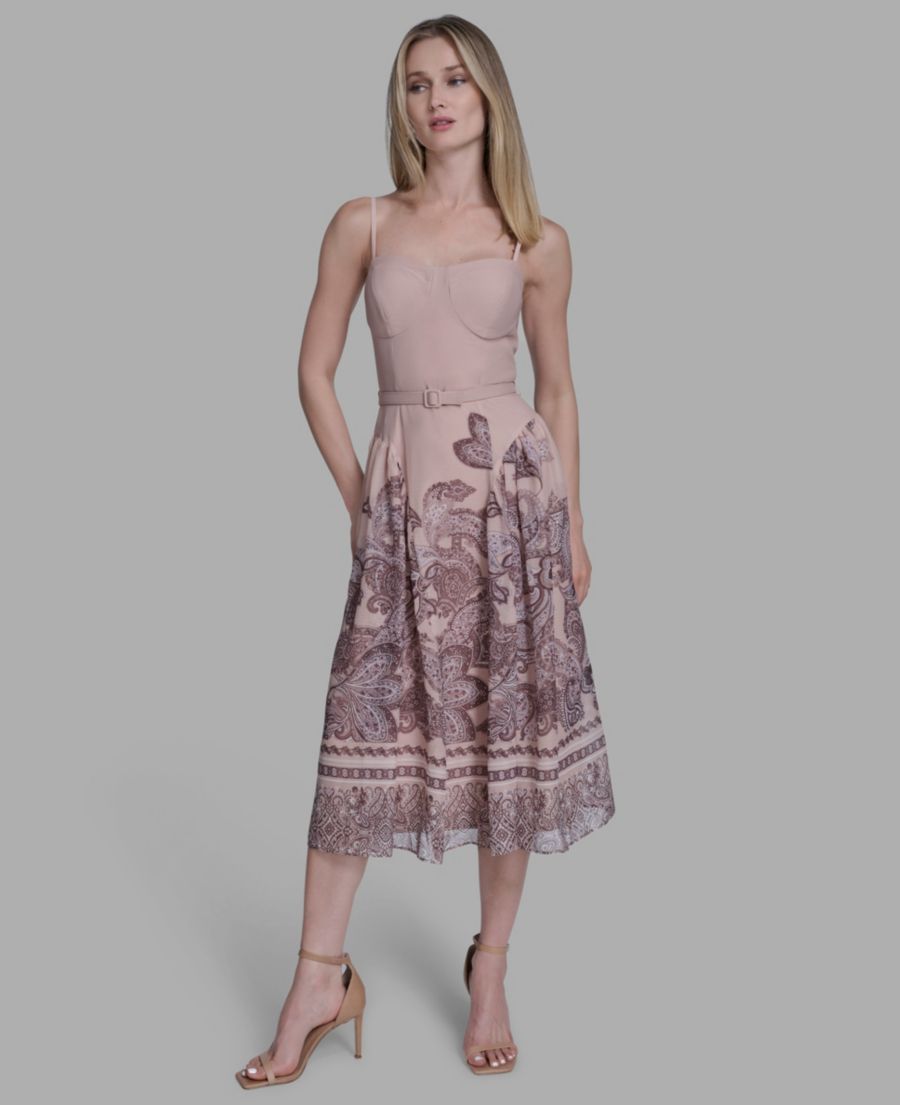 

Женское миди-платье без рукавов с принтом по краю BCBG, Pumice Multi