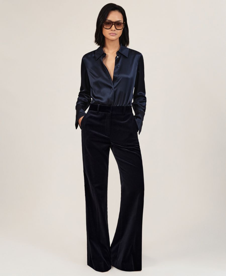 

Женские брюки Verda из хлопкового бархата в атласную полоску REISS, Navy