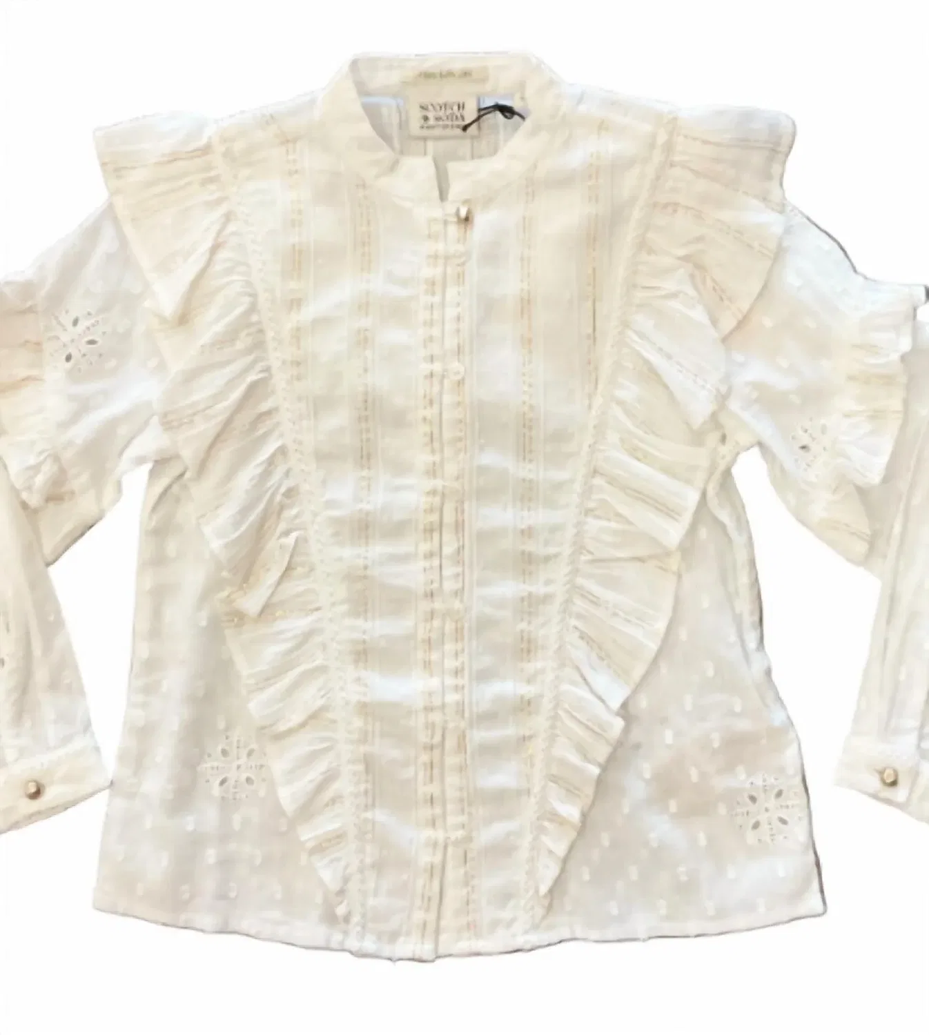 SCOTCH & SODA Детская хлопковая рубашка с люрексом, бежевого цвета — фото 2