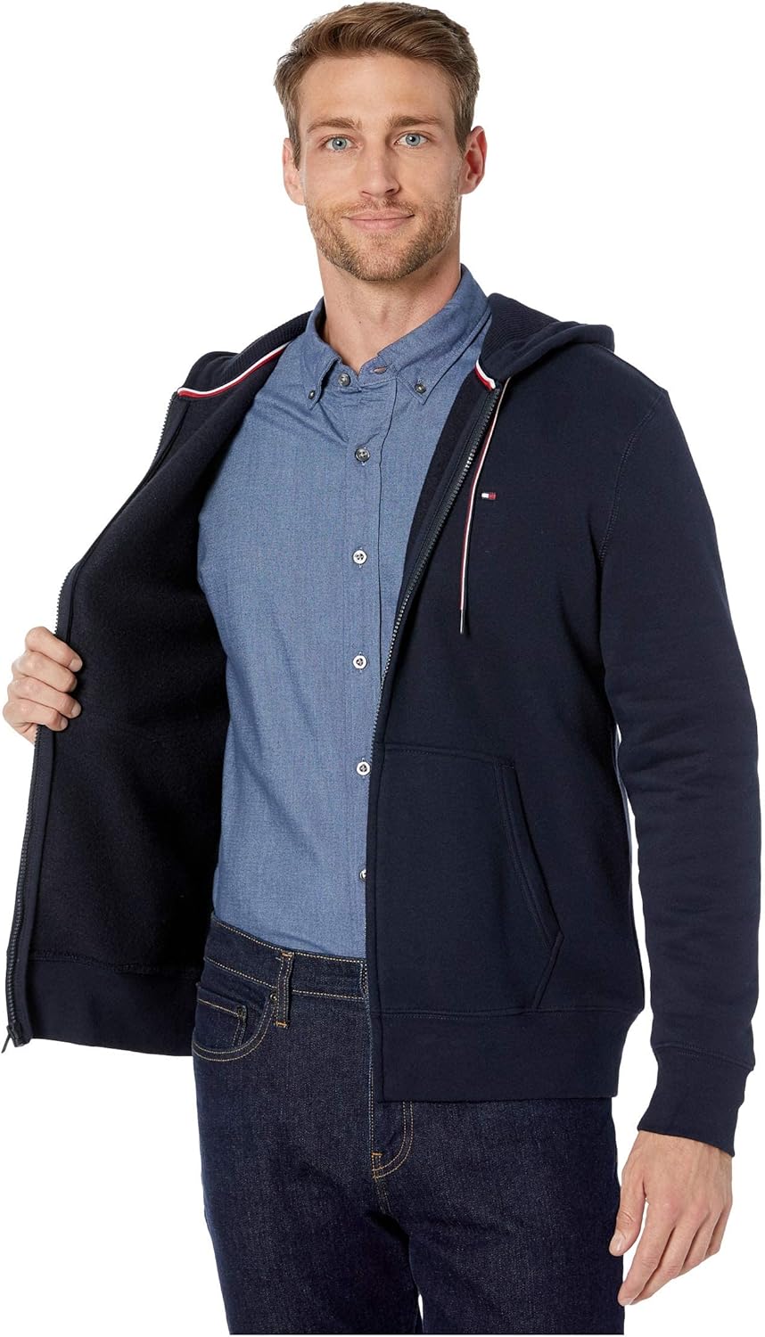 Мужская толстовка с капюшоном Tommy Hilfiger Big and Tall на молнии, Navy Blazer — фото 3