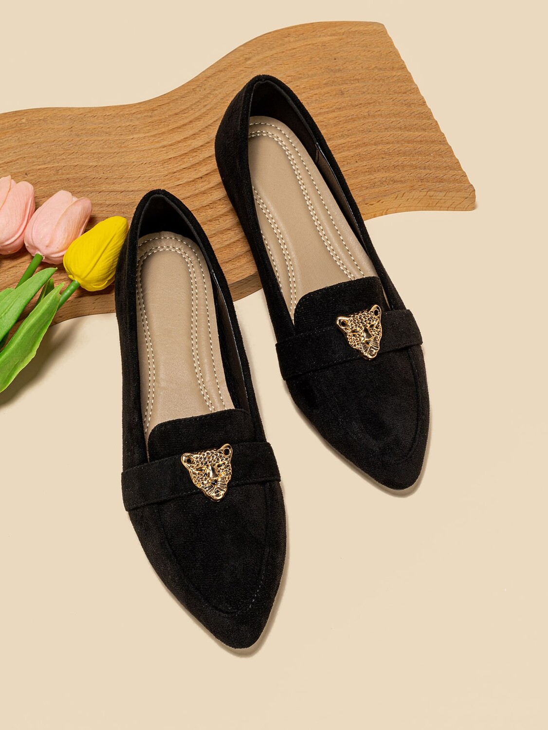 

Женские черные балетки с леопардовым декором, искусственная замша туфли-лоферы на плоской подошве, черный