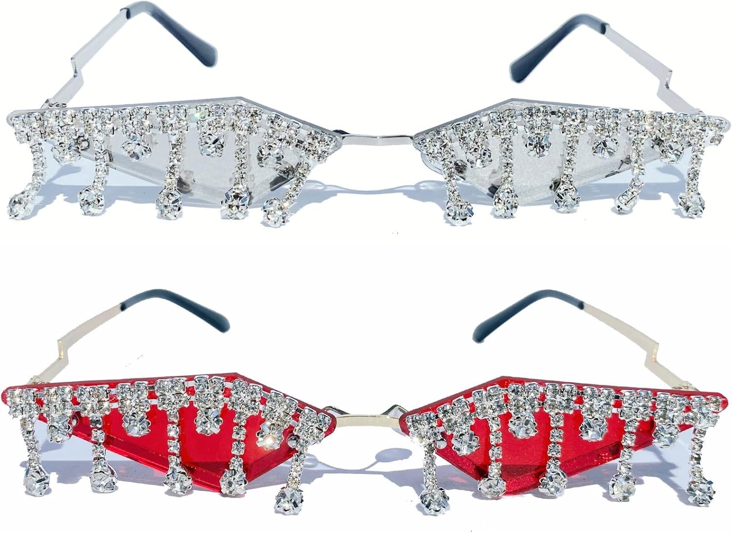 

Винтажные солнцезащитные очки «кошачий глаз» с кисточками и стразами, женские солнцезащитные очки с хрустальными кисточками, уникальные блестящие очки с бриллиантами mincl, 2pcs-red&silver