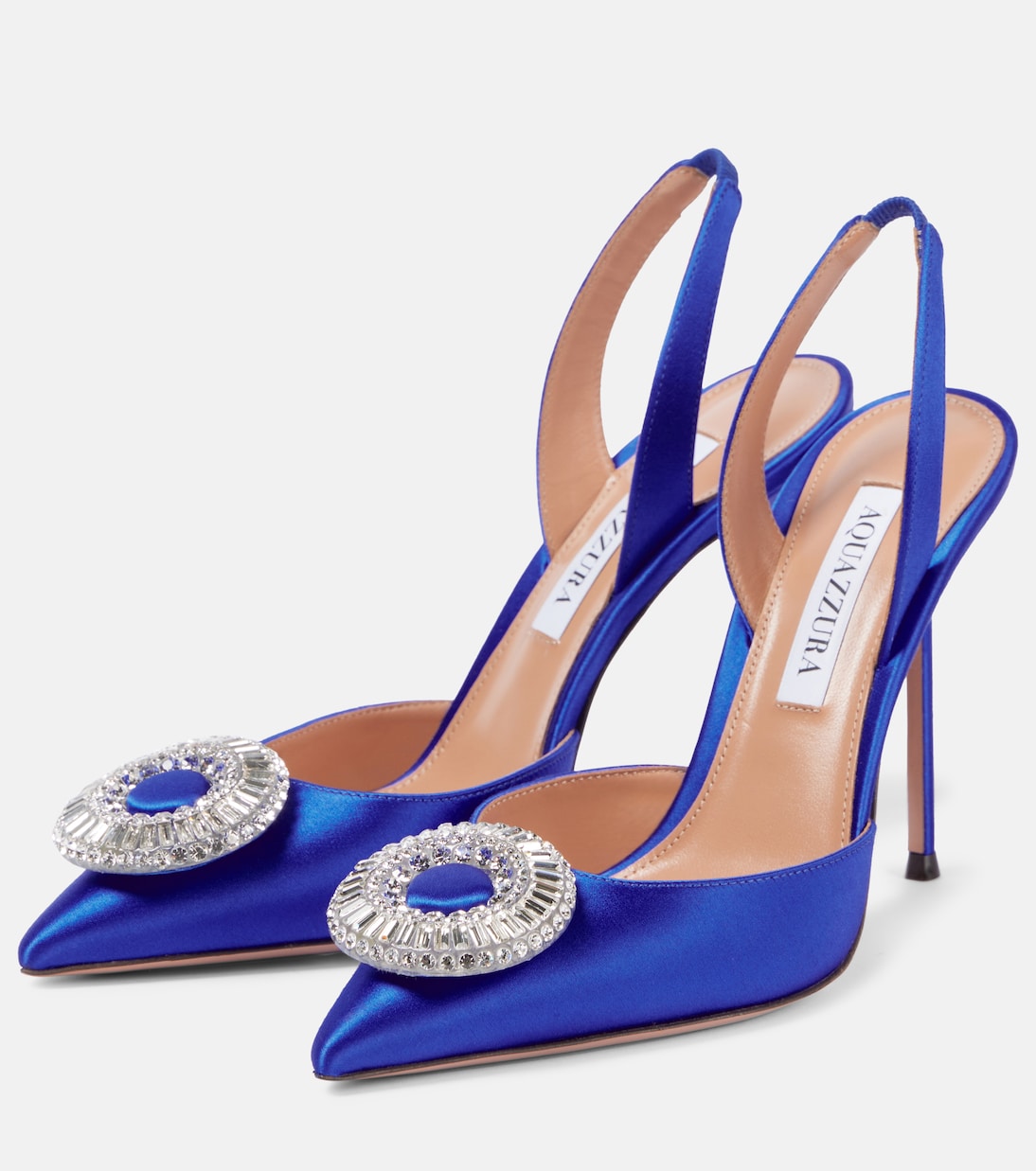 Атласные туфли-лодочки Crystal Hoop Sling 105 с открытой пяткой Aquazzura, Rpyal Blue — фото 4
