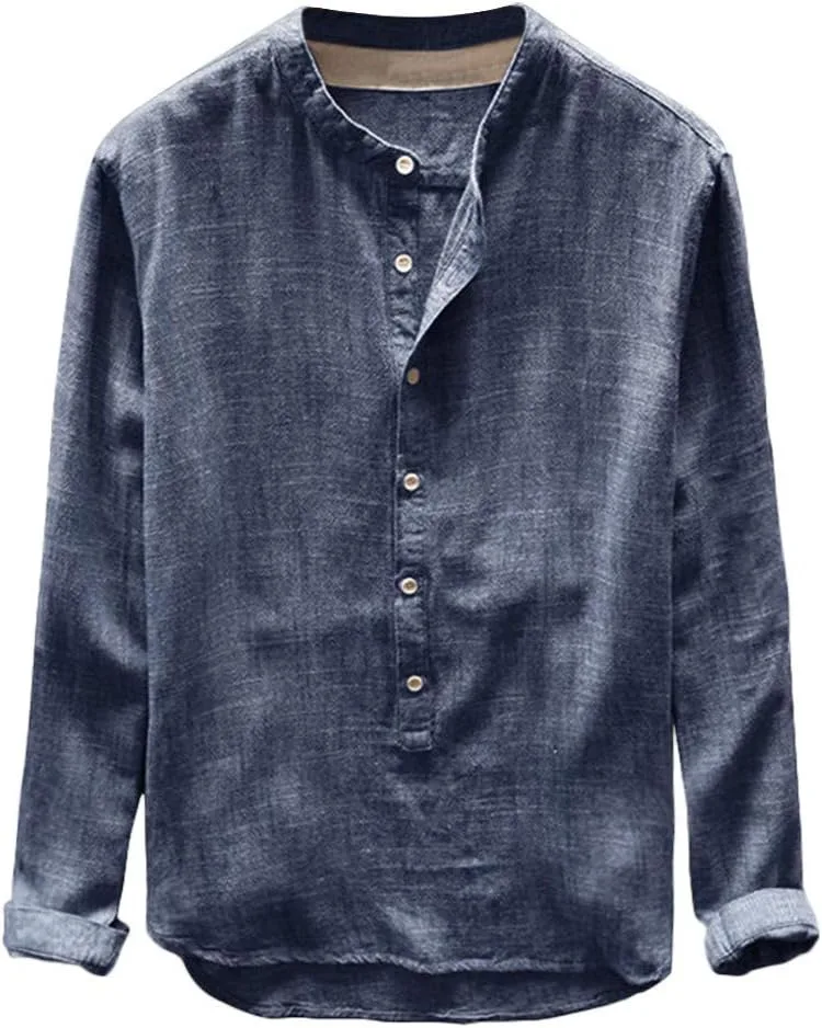 Мужская льняная рубашка Casual Cotton 3/4 Sleeve Regular Fit Henley T-Shirt