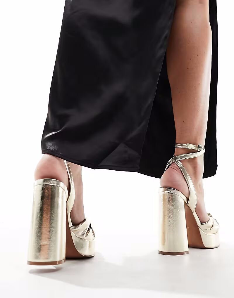 Босоножки ASOS DESIGN Nikita на платформе с завязанным узлом, золотистого цвета — фото 2