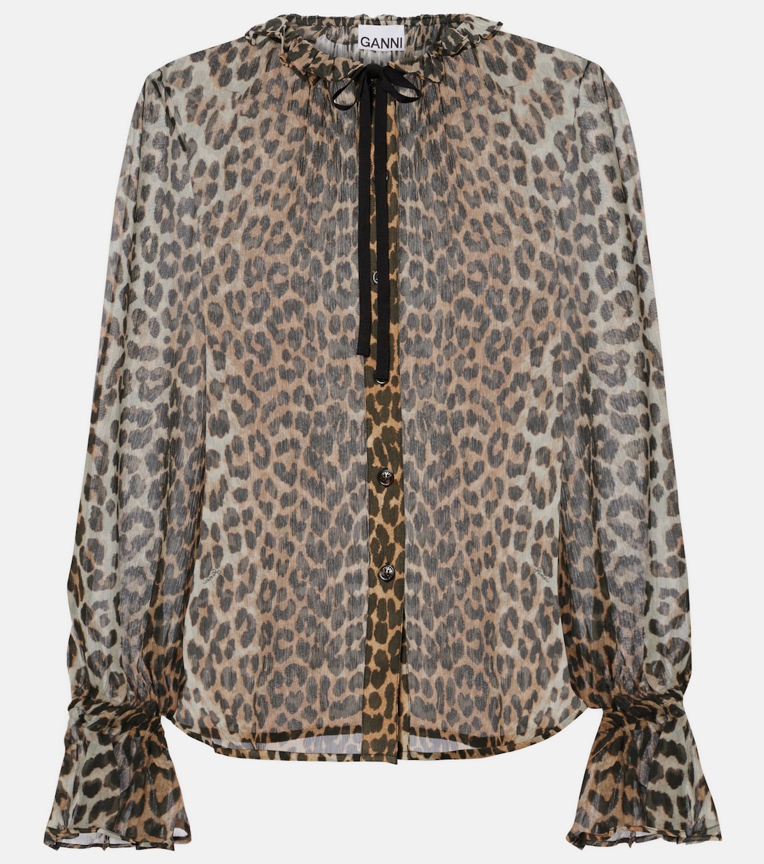 

Блуза из шифона с леопардовым принтом и завязками на шее Ganni, Leopard