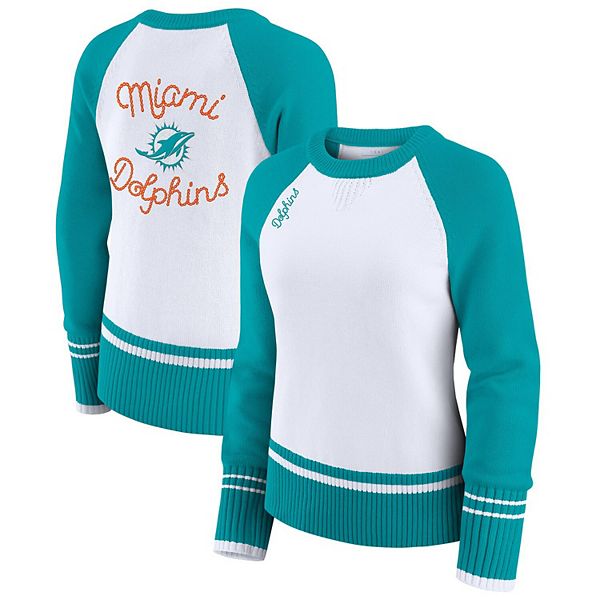 

Женский свитер raglan белый/аква miami dolphins colorblock Wear By Erin Andrews