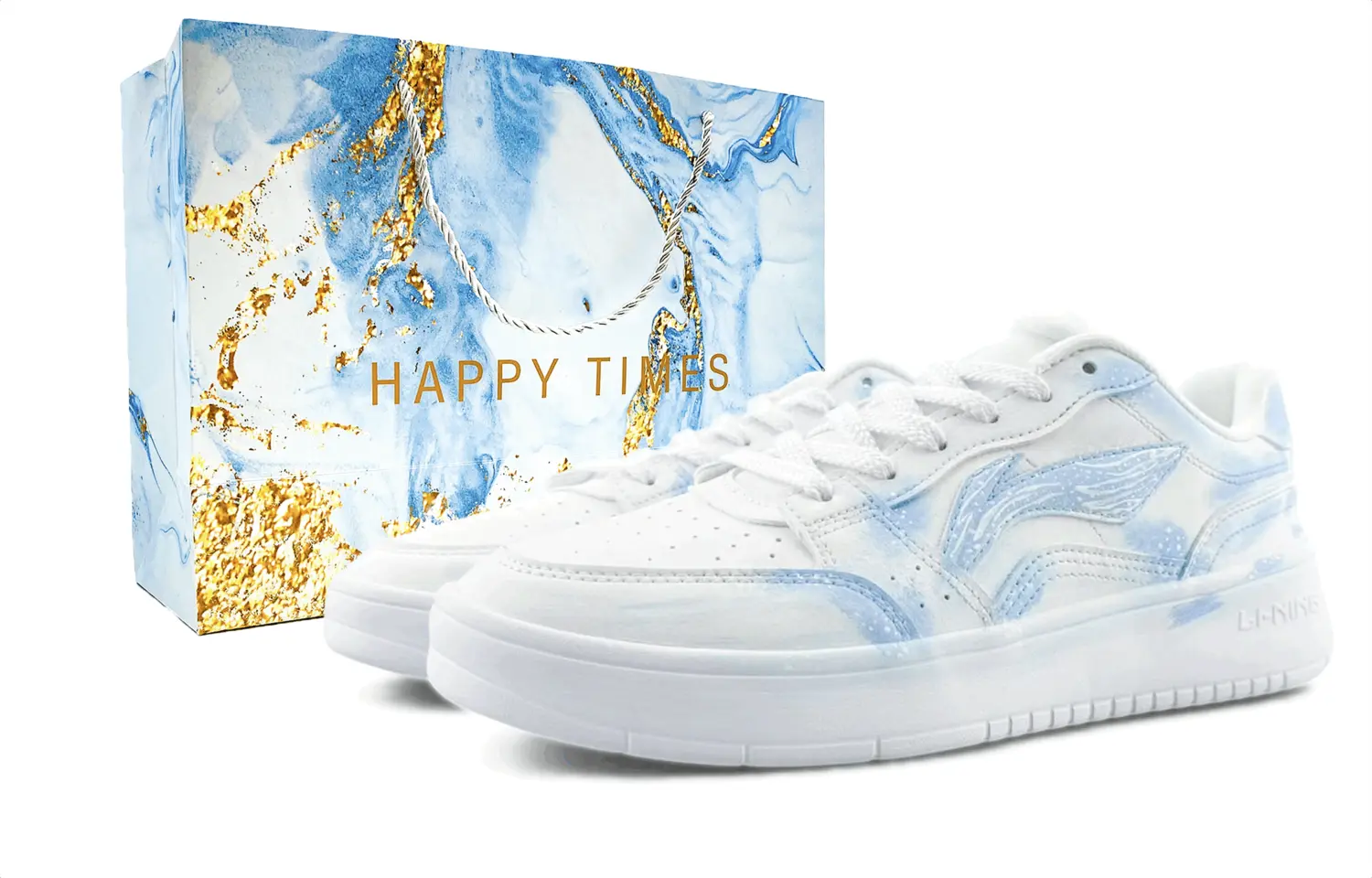 

Мужские низкие скейтбордные кроссовки Li Ning Sycee с противоскользящей амортизацией и износостойкостью., белый синий