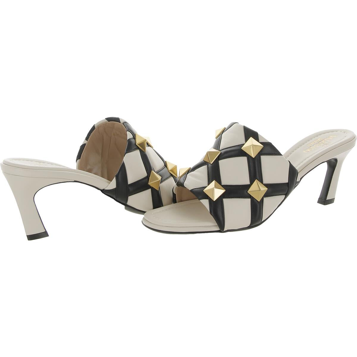 

Женские кожаные стеганые сандалии-мюли Valentino Garavani, цвет Ivory/Black