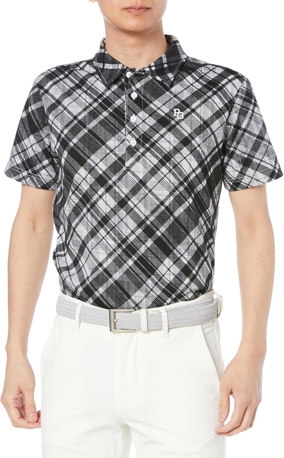 

Мужская поло-рубашка PEARLY GATES с коротким рукавом (клетчатый принт с вышитым логотипом) / для гольфа / 053-4160207, белый