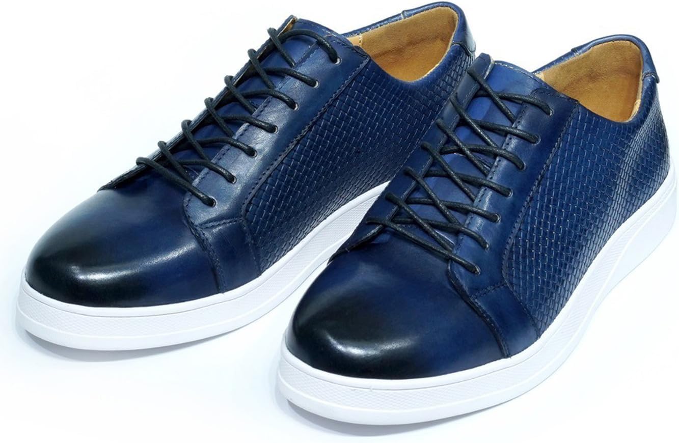 

Мужские кроссовки Santimon, модные повседневные, из натуральной кожи, дерби, комфортные для ходьбы, современный дышащий плетеный узор, тиснение, противоскользящая подошва, плоские кроссовки, синий