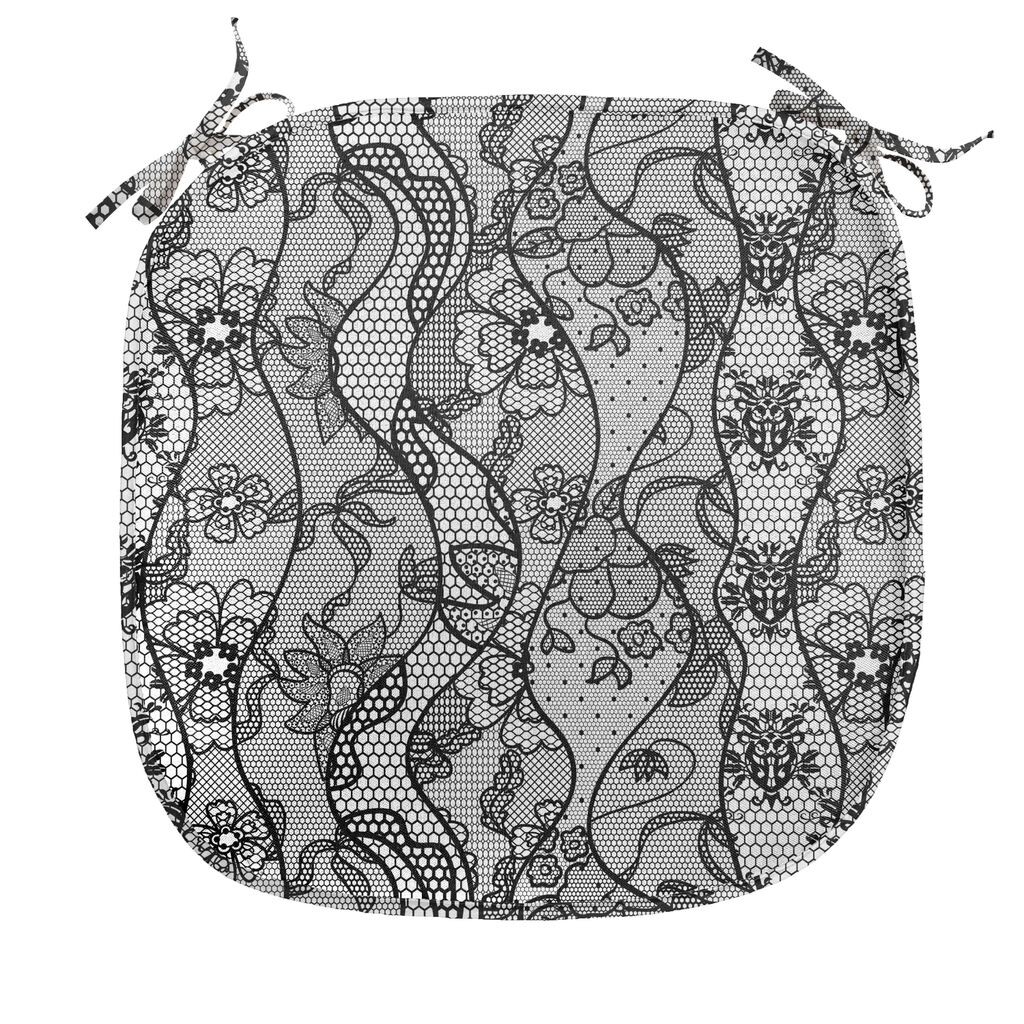 

ABAKUHAUS Подушка для обеденного стула с цветочным узором, кружевная декоративная водонепроницаемая подушка с готическим узором и ремнями для кухонных сидений 40 см x 40 см, серый, черный