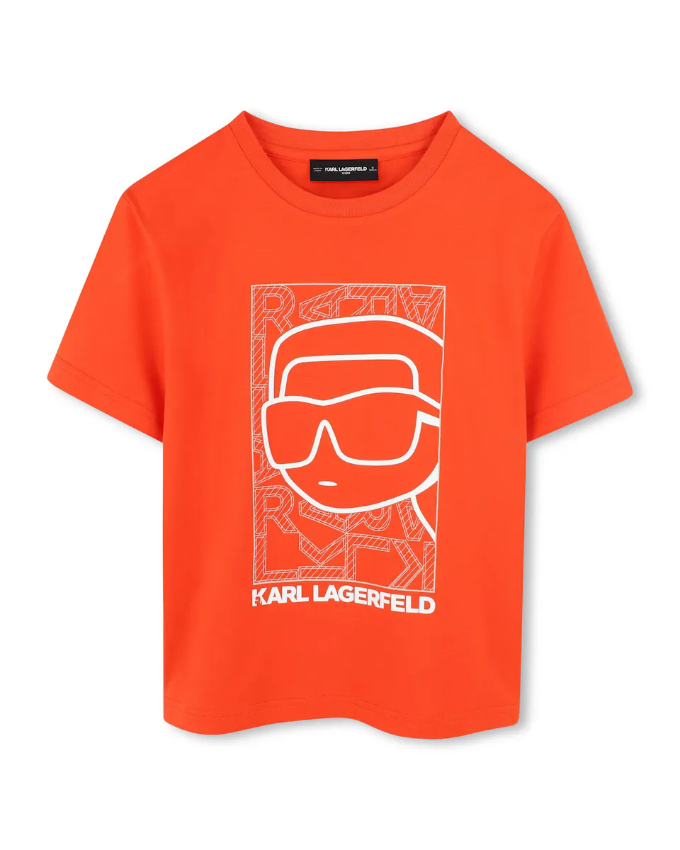 

Хлопковая футболка для мальчика с иллюстрацией спереди Karl Lagerfeld Kids, оранжевый
