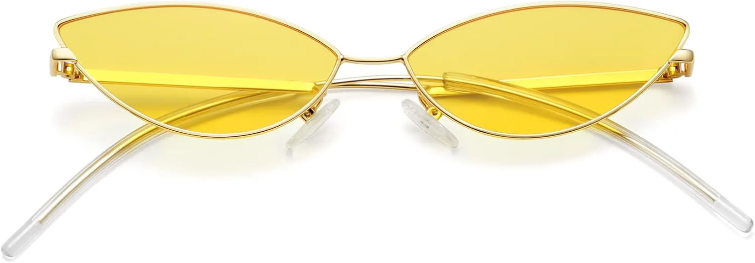 

Солнцезащитные очки MEETSUN в стиле ретро-винтаж «кошачий глаз» для женщин и мужчин, узкие, маленькие, овальные, с изогнутыми дужками в форме лепестков, Gold / Yellow