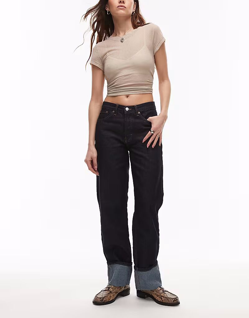 

Джинсы Topshop Runway средней посадки, прямые, с отворотами, цвет индиго