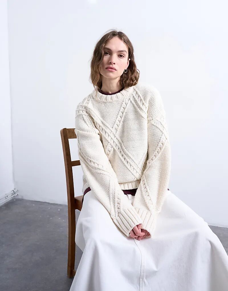 

Вязаный джемпер Topshop с узором «ромбы» кремового цвета