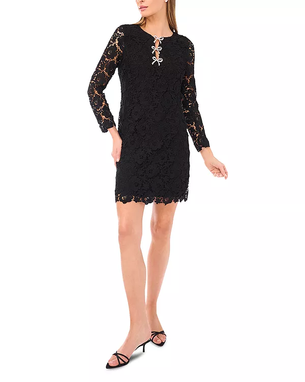 

Платье с цветочным кружевом и бантом Cece, черный