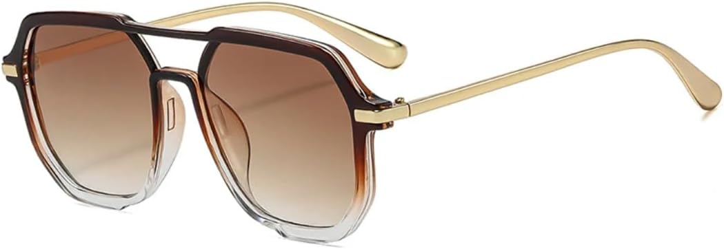 

Ретро солнцезащитные очки с двойной перемычкой, многоугольные, квадратные, женские, модные, градиентные, для мужчин, с защитой от УФ-излучения UV400 TVTBBVV, Brown Tea Gradient