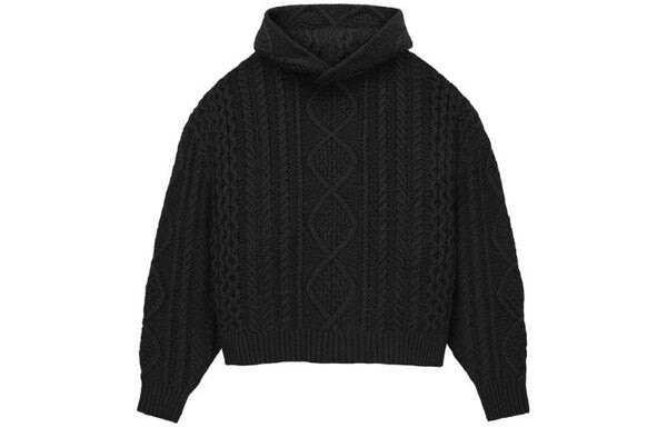 Толстовка fw23 cable knit hoodie 'jet black' Fear Of God Essentials, черный — фото 3