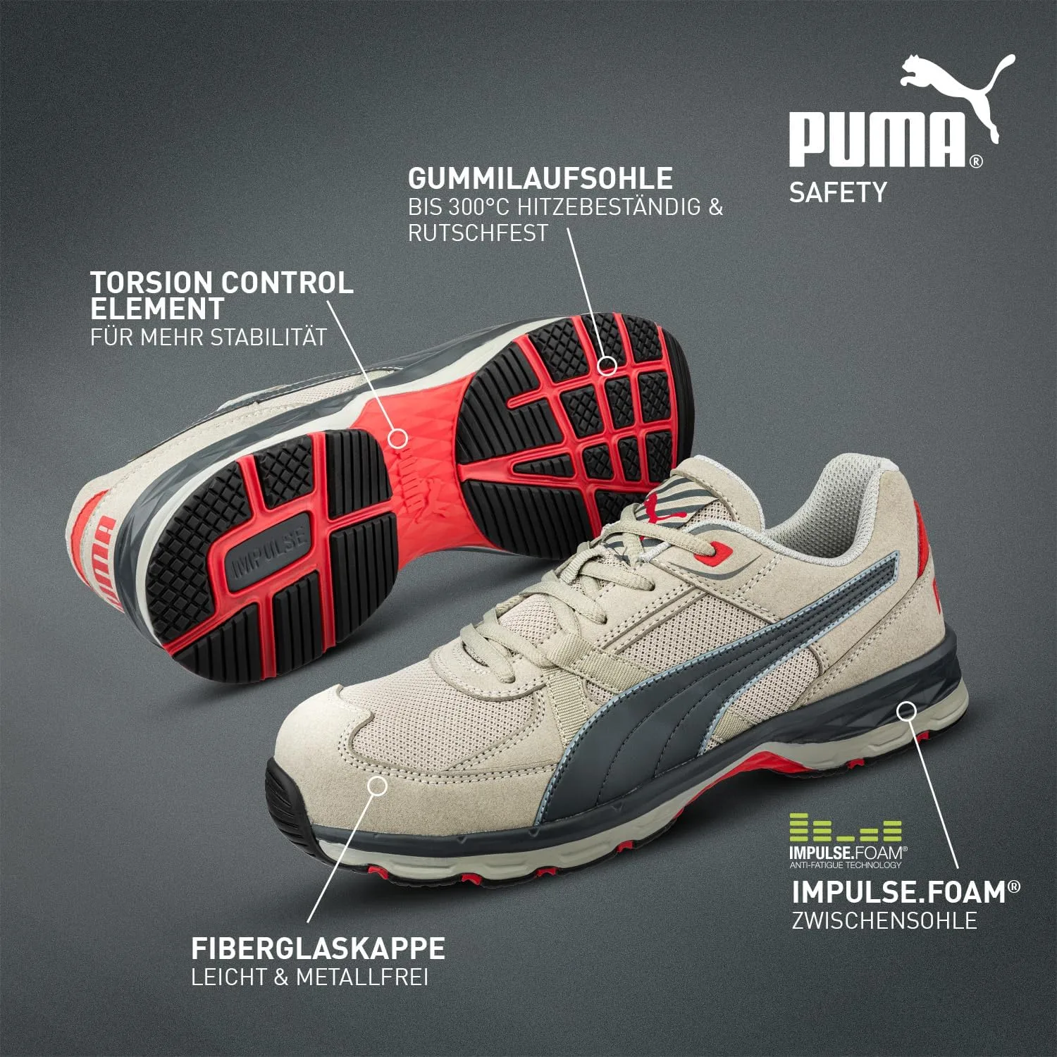 Мужские защитные кроссовки PUMA VANTI Low S1PS ESD с защитным носком и противоскользящей подошвой, серый — фото 3